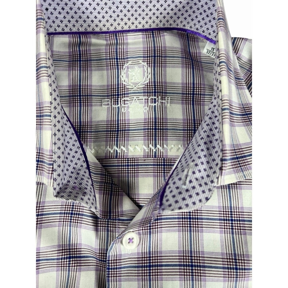 Bugatchi Uomo Men Shirt Multi Color, Blue, White, Purple, Size 15 Neck,